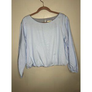 Anthropologie Maeve Blue Poplin Bubble Long Sleeve Blouse Women's Size Medium